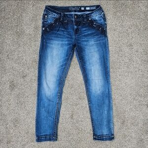 Miss Me Jeans Signature Cuffed Skinny Medium Wash Low Rise Embroidered Size 30